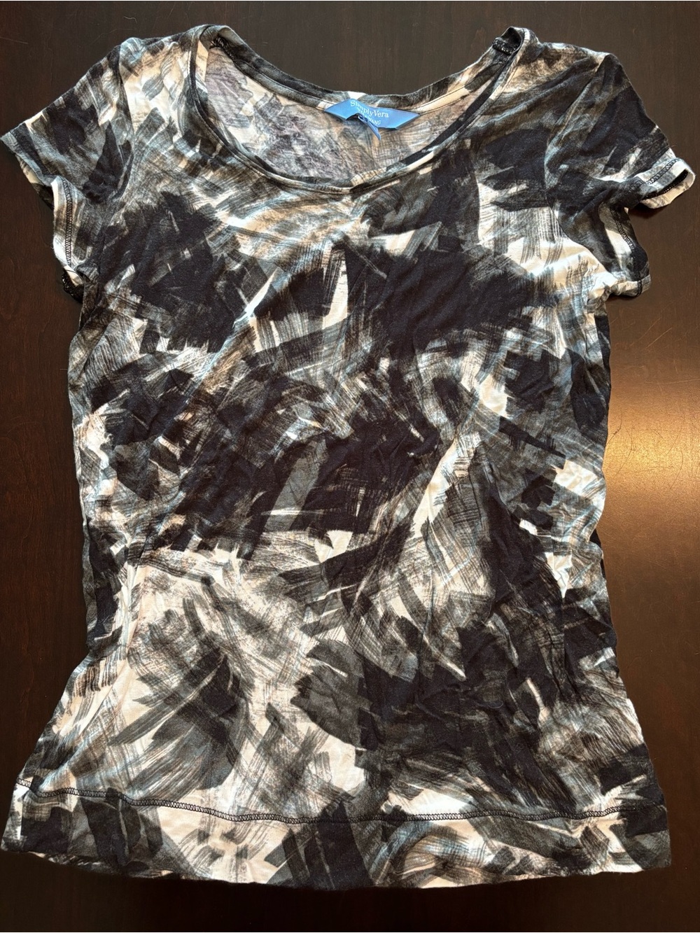 Simply Vera Vera Wang Abstract Brushstroke Tee - Small - Black / White / Gray